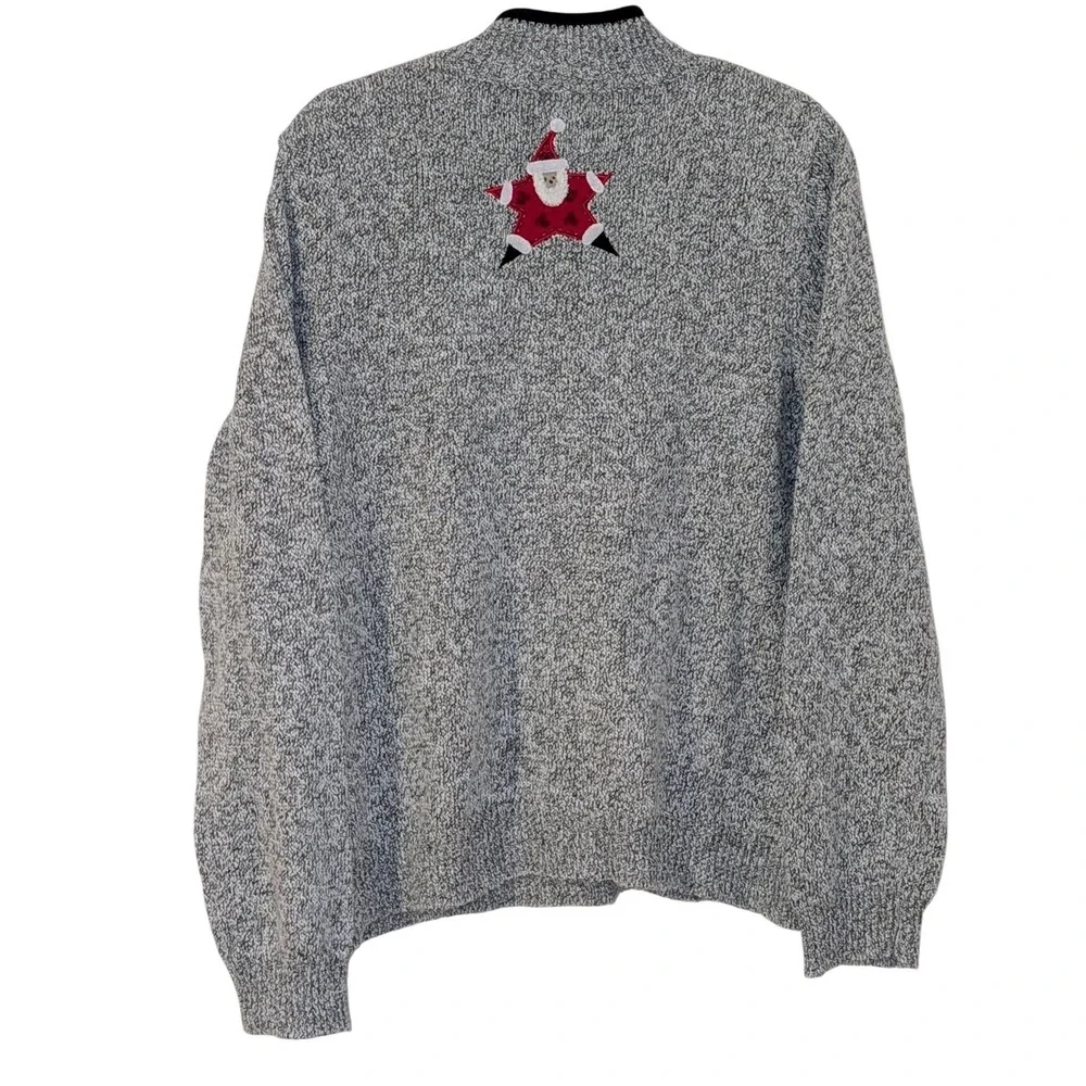 Christopher & Banks Christmas‎ Sweater Womens Medium Grey Santa Star Quarter Zip